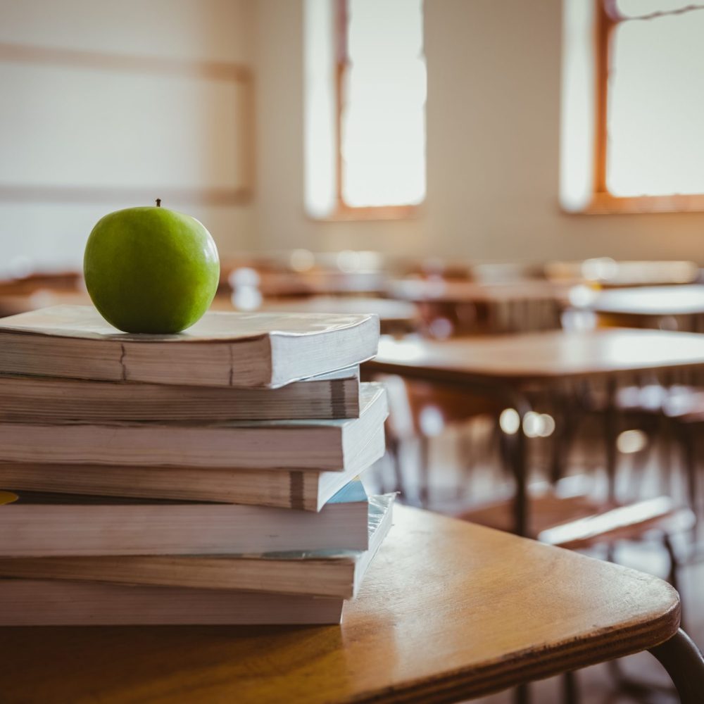 Apple,On,Pile,Of,Books,At,The,Elementary,School